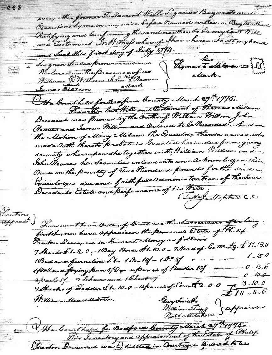 Image of Thomas Milam's Will, page 228
